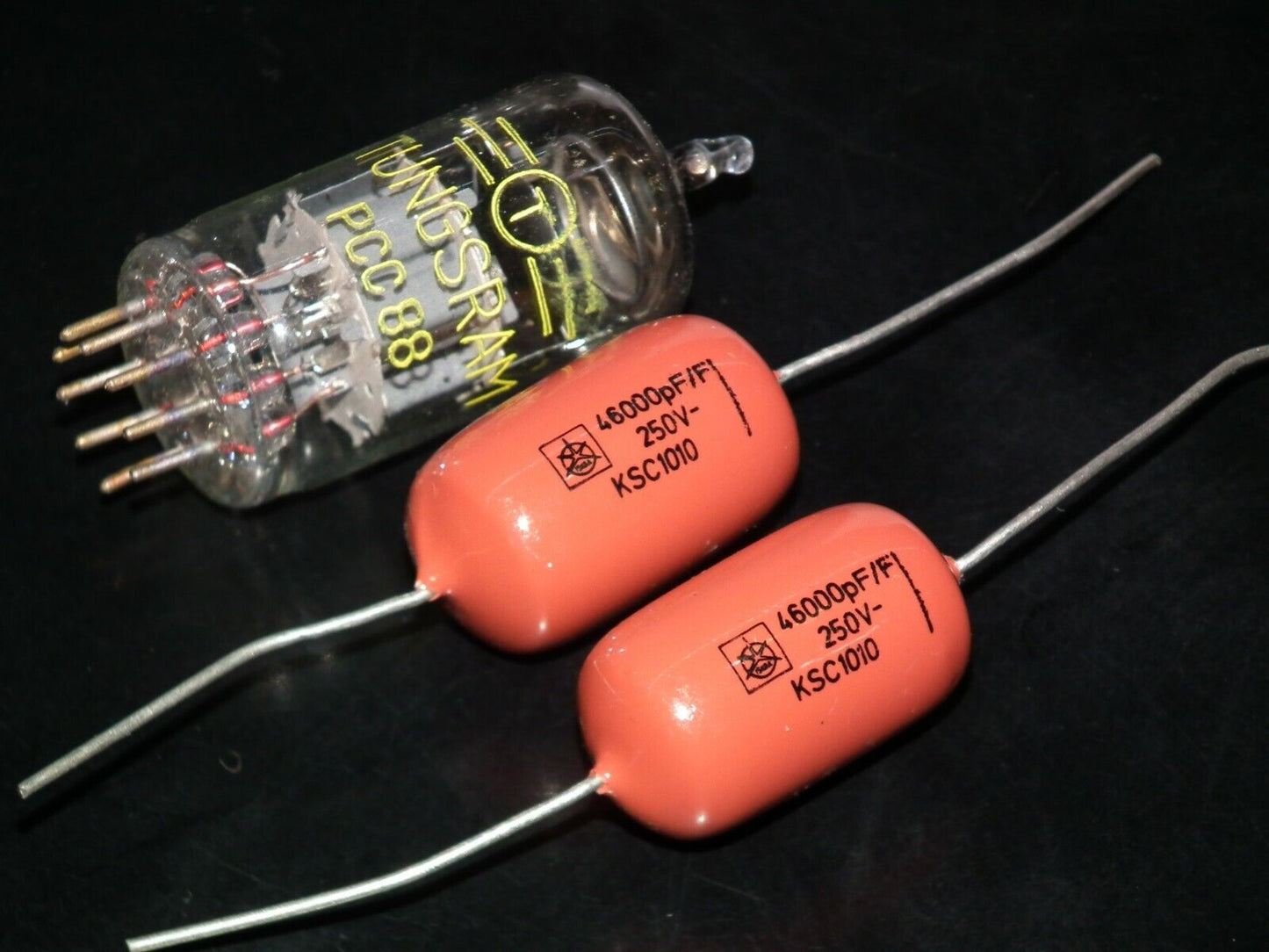 Two polystyrene capacitors 46000pF 0.046uF 250V ISKRA SIEMENS 1974 HI End Tube