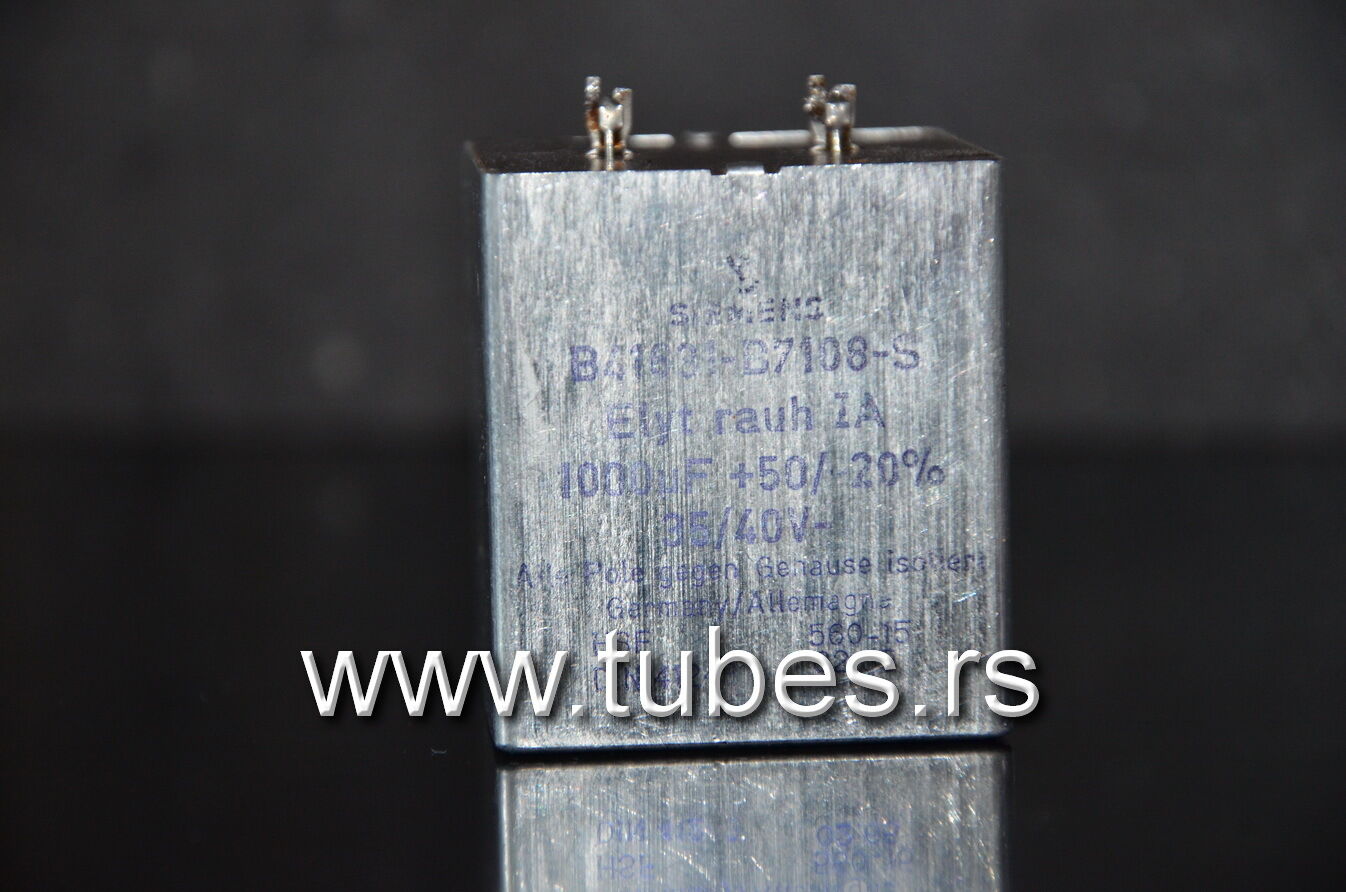 One vintage Siemens electrolytic capacitor 1000uF / 35VV Klangfilm Elyt rauh IA