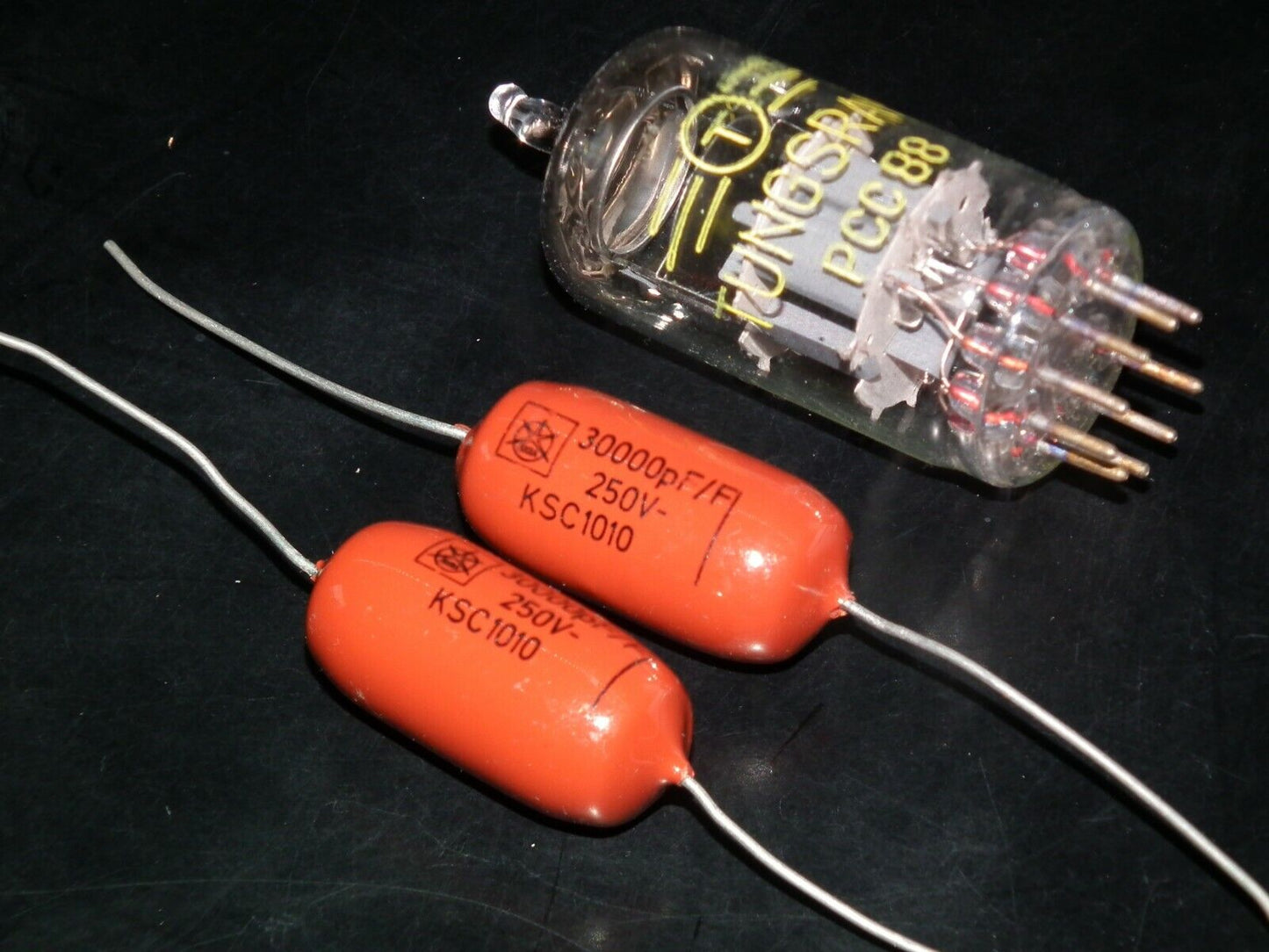 Two polystyrene capacitors 30000pF 0.03uF 250V ISKRA SIEMENS 1974 HI End Tube