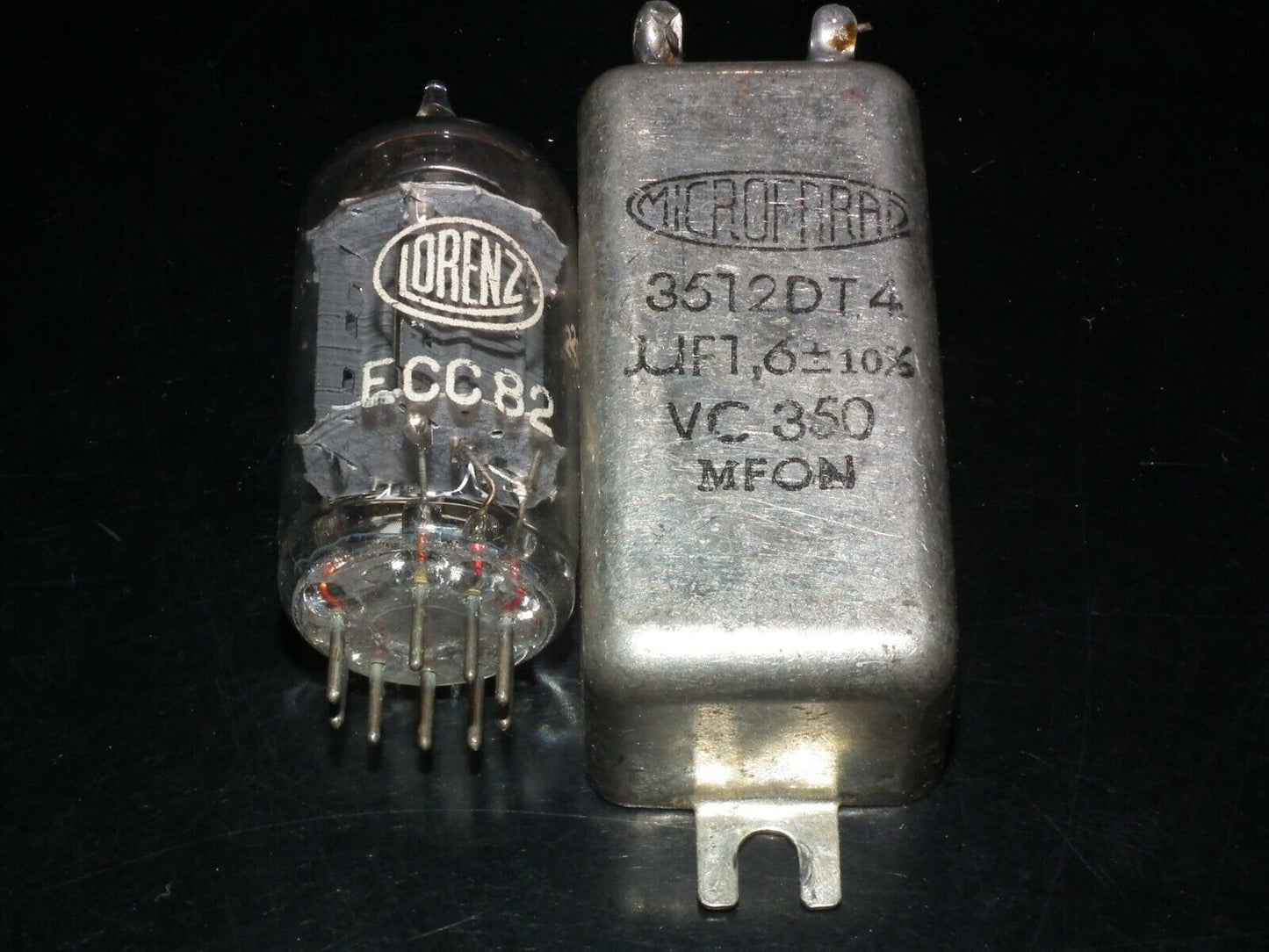 Two vintage PIO capacitors 1.6uF 350V MICROFARAD perfect for tube audio glass