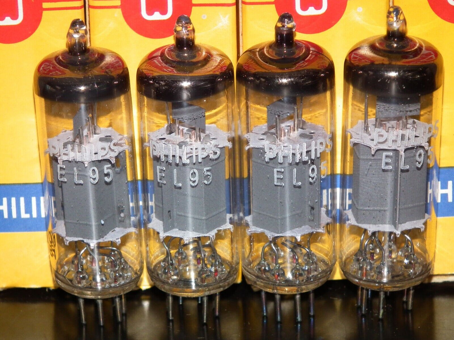 Platinum matched quad (4 tubes) EL95 6DL5 Valvo Hamburg rebranded Philips NOS
