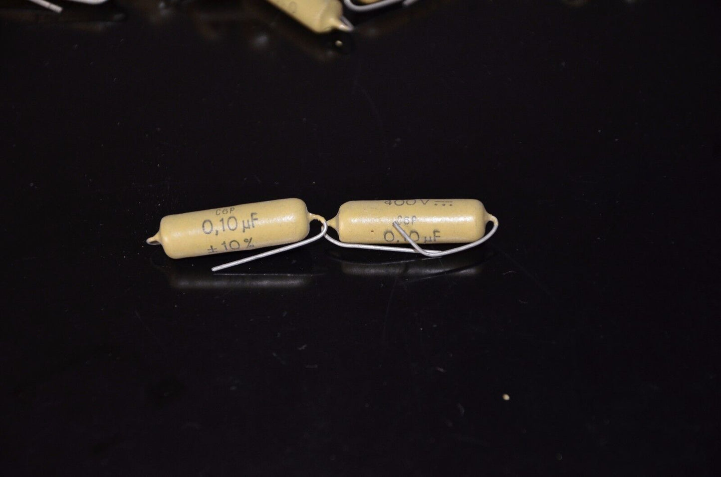Two vintage Mullard Mustard Capacitors 0.1mfd / 400V (100nF) Marshall,Fender ...