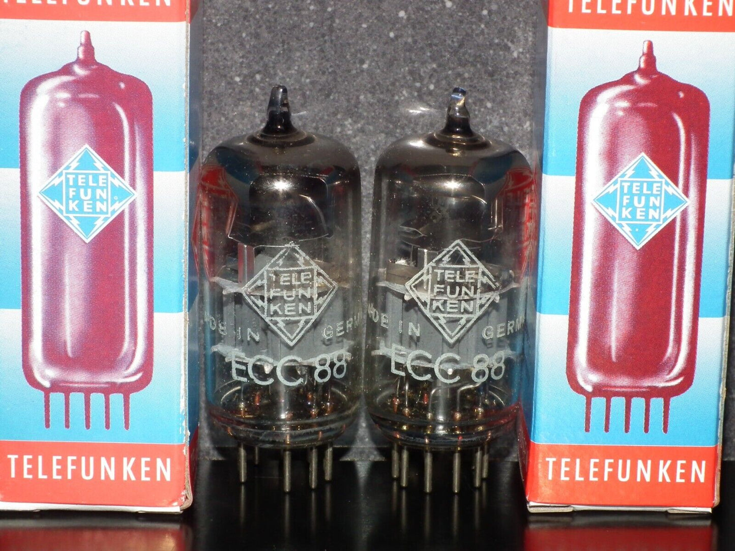 ECC88 Telefunken 6DJ8 Matched Pair Used Tested 90%, Diamond bottoms Berlin codes