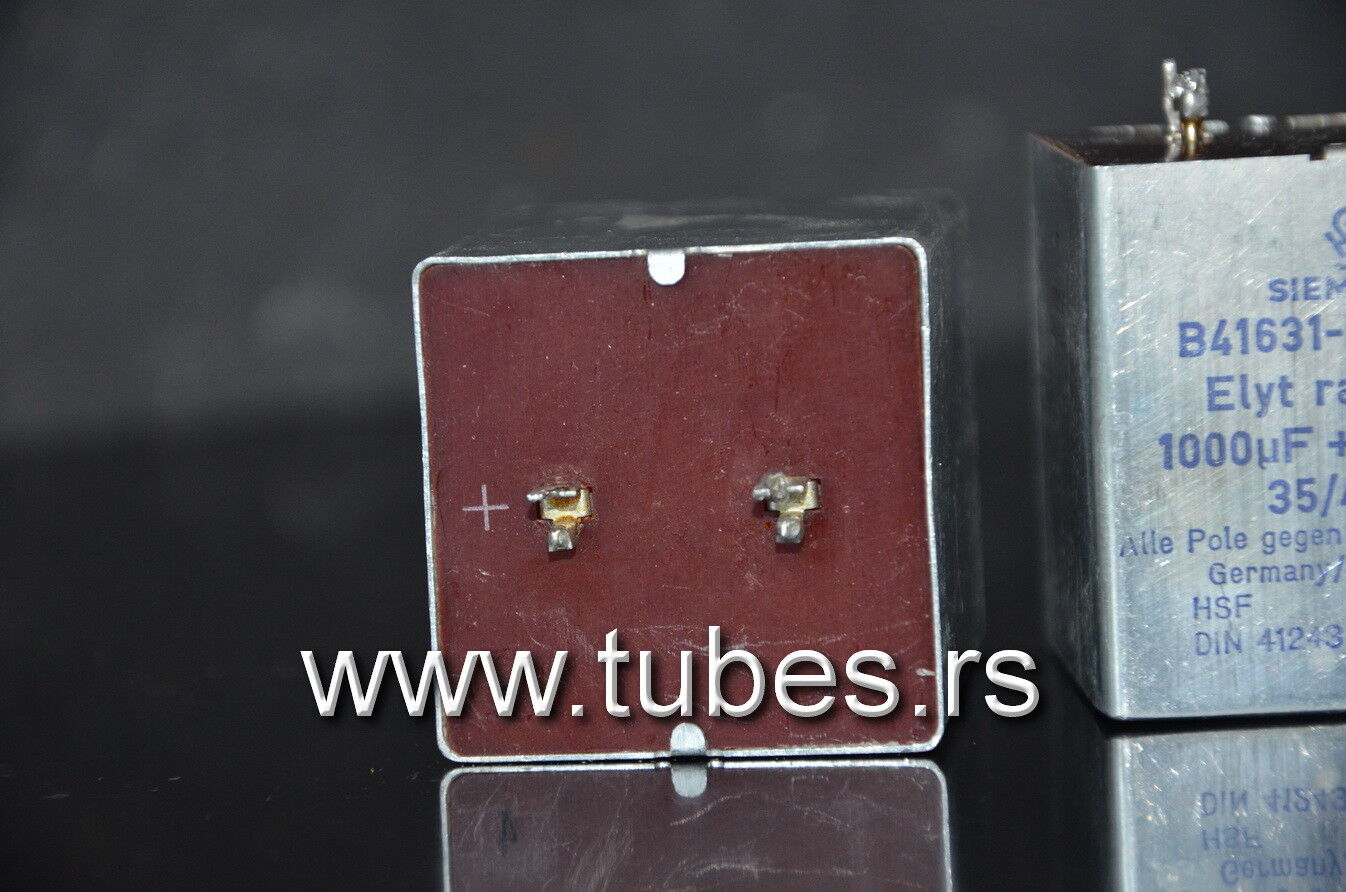 Two vintage Siemens electrolytic capacitors 1000uF 35V Klangfilm, West Germany