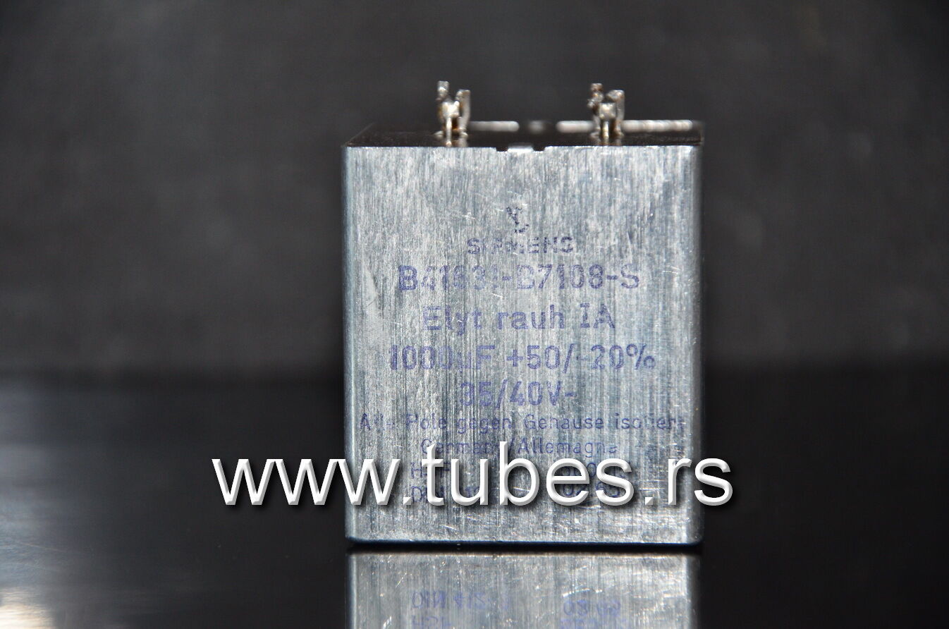 One vintage Siemens electrolytic capacitor 1000uF / 35VV Klangfilm Elyt rauh IA