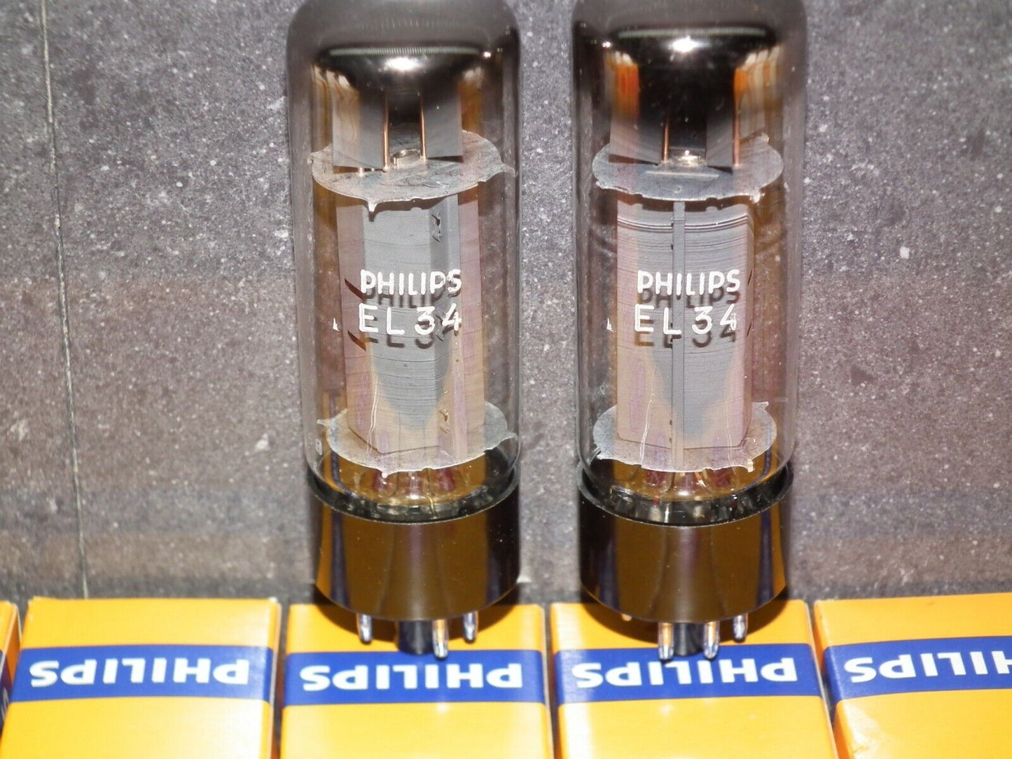EL34 Mullard Platinum Matched Pair NOS NIB Blackburn Xf4 1979, rebranded Philips