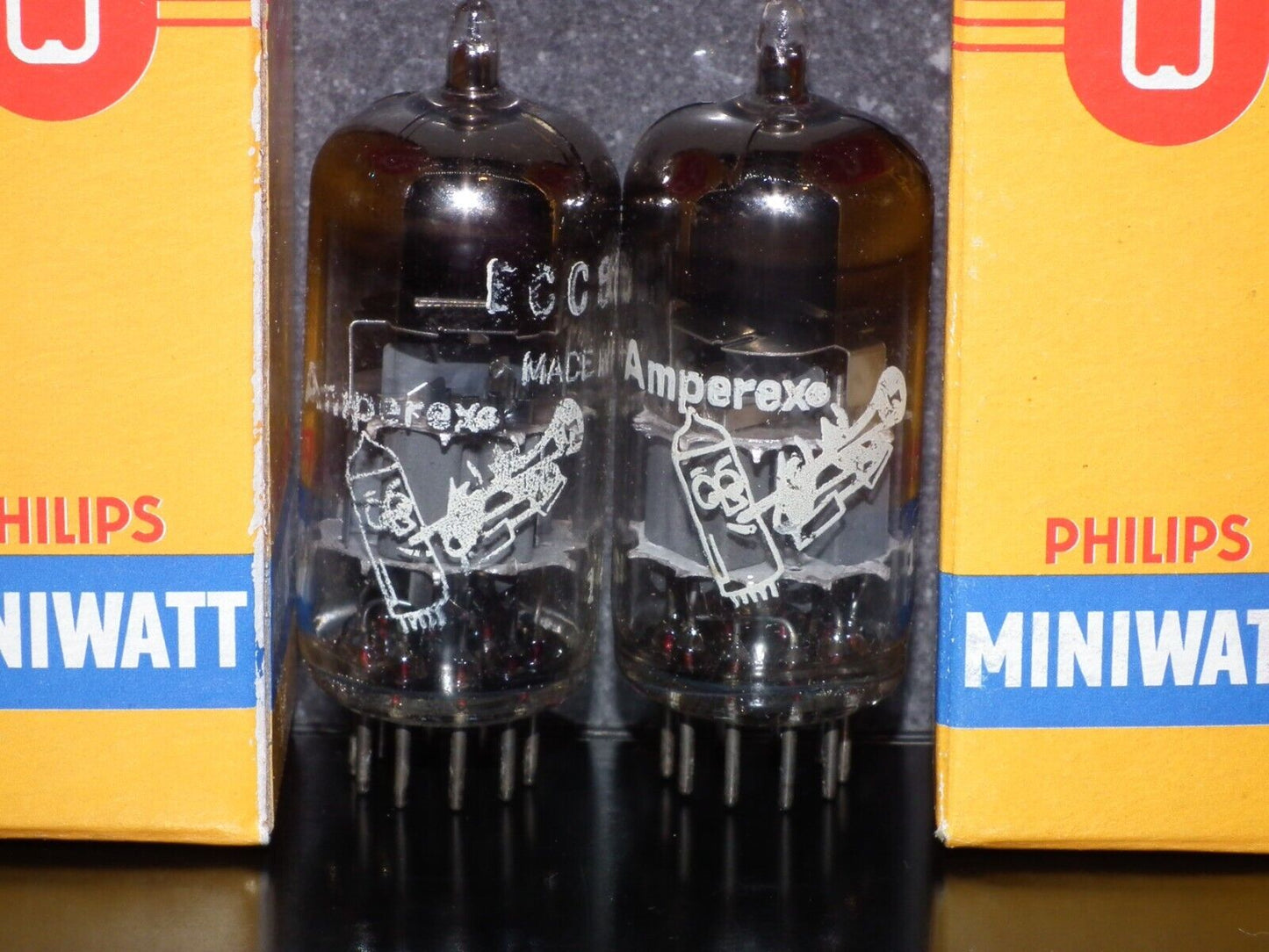 Platinum Matched Pair ECC88 Amperex Bugle Boy tested NOS Balanced sections