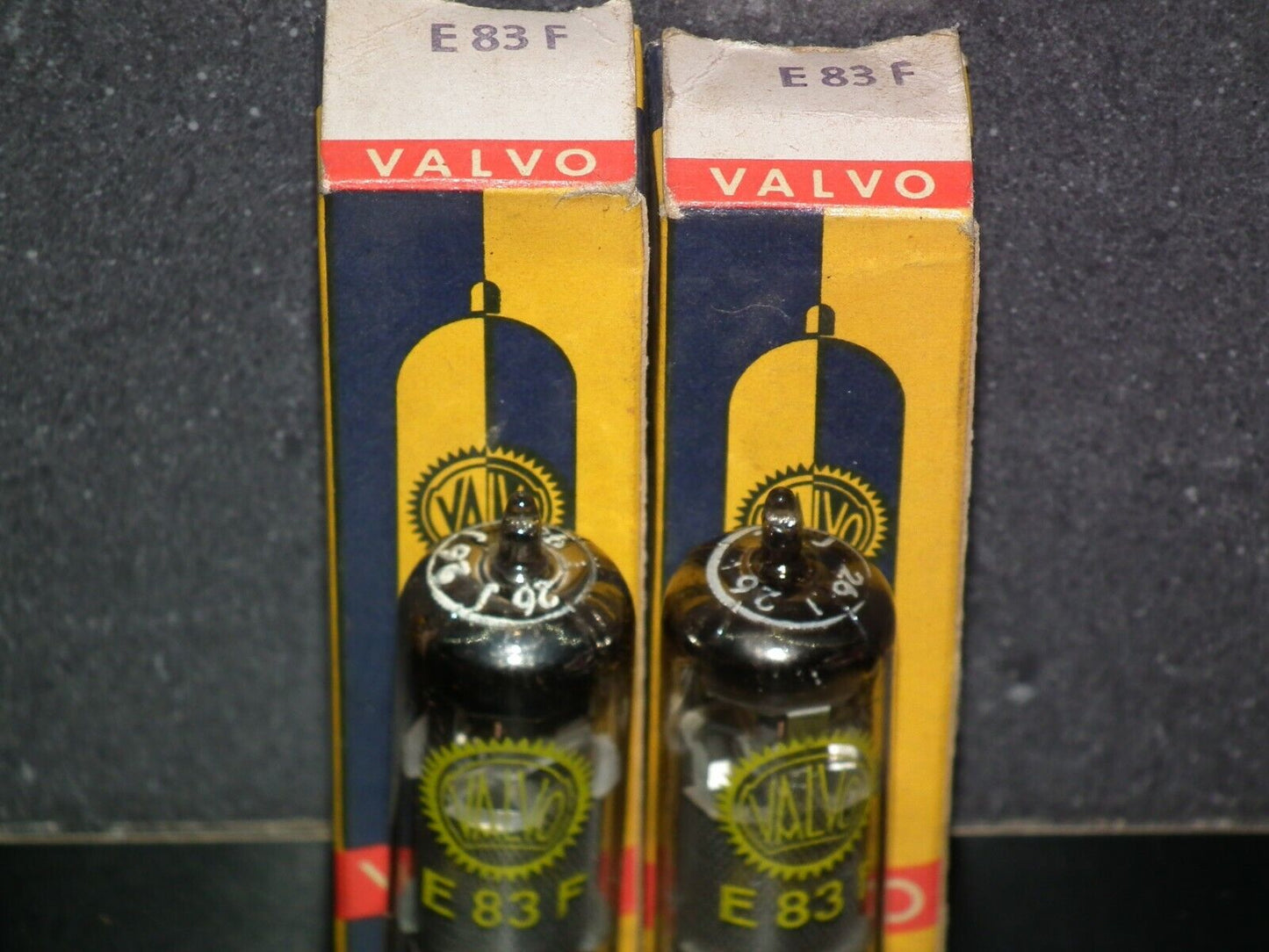 E83F Valvo Matched Pair NOS NIB Yellow Logo Philips Heerlen D Getter 1960