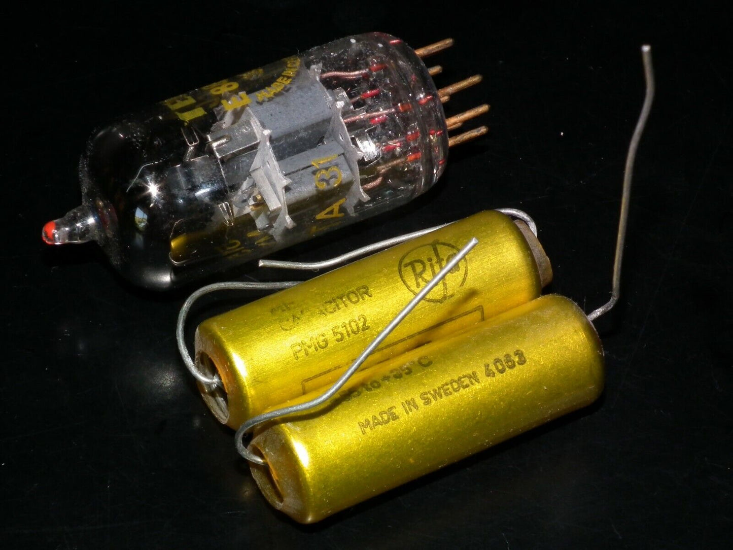 Two vintage NOS MP capacitors 0.5 uF 250V Rifa Sweden PIO Paper in oil capacitor