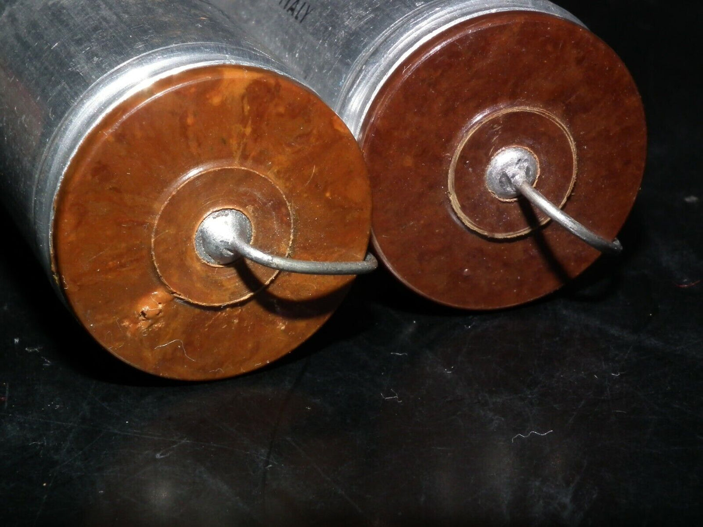 Two NOS vintage PIO capacitors 1 uF / 500V Ducati Italy Paper In Oil