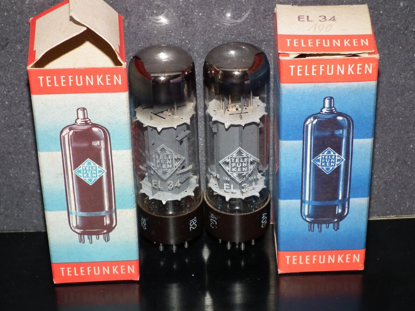 EL34 Telefunken OO Getter Brown Base NOS NIB Platinum Matched Pair Ulm W.Germany