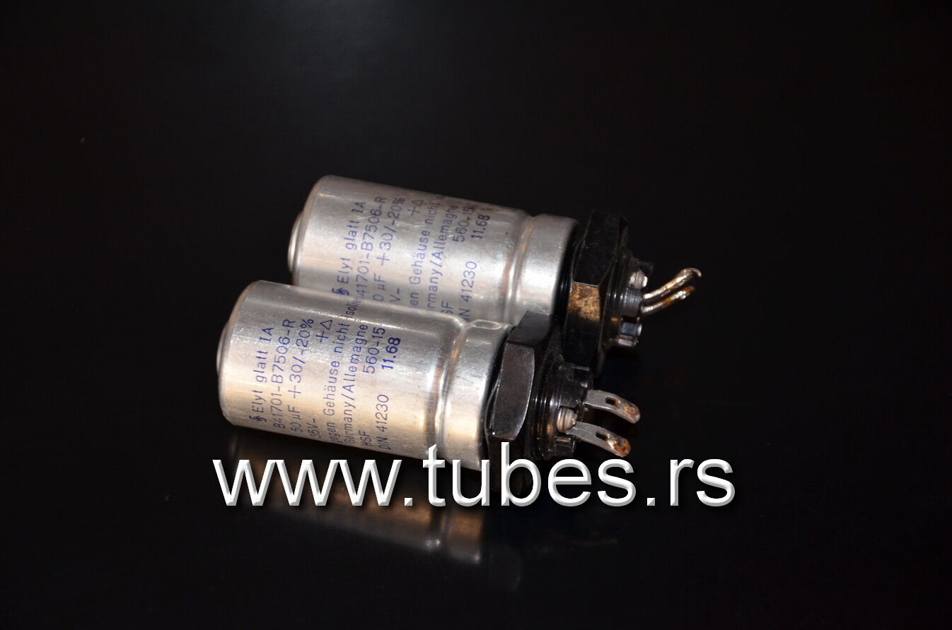 Two vintage Siemens electrolytic capacitors 50uF / 35V Klangfilm West Germany