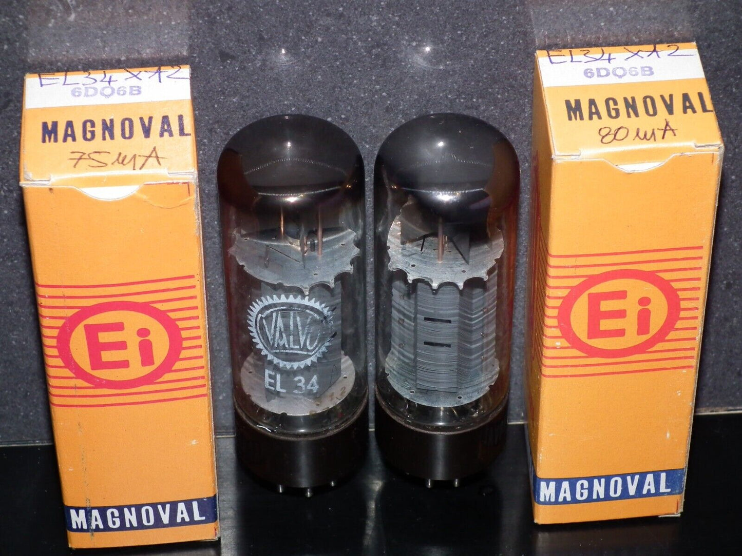 EL34 6CA7 Mullard Xf2 OO Getter Welded Anodes Platinum Matched Pair Tested 75%