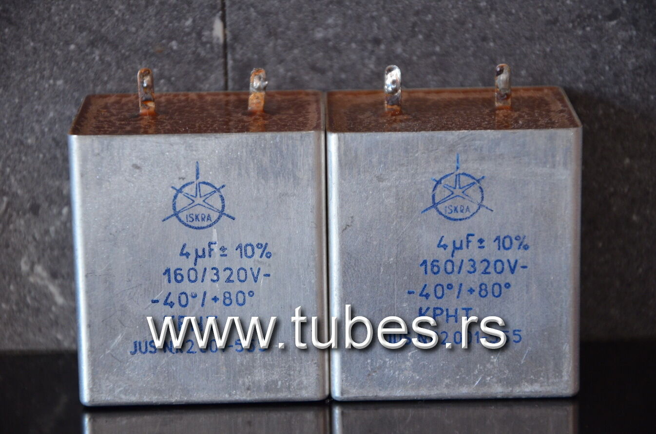 Two vintage PIO capacitors 4uF 160/320V Iskra Yugoslavia for tube audio preamp