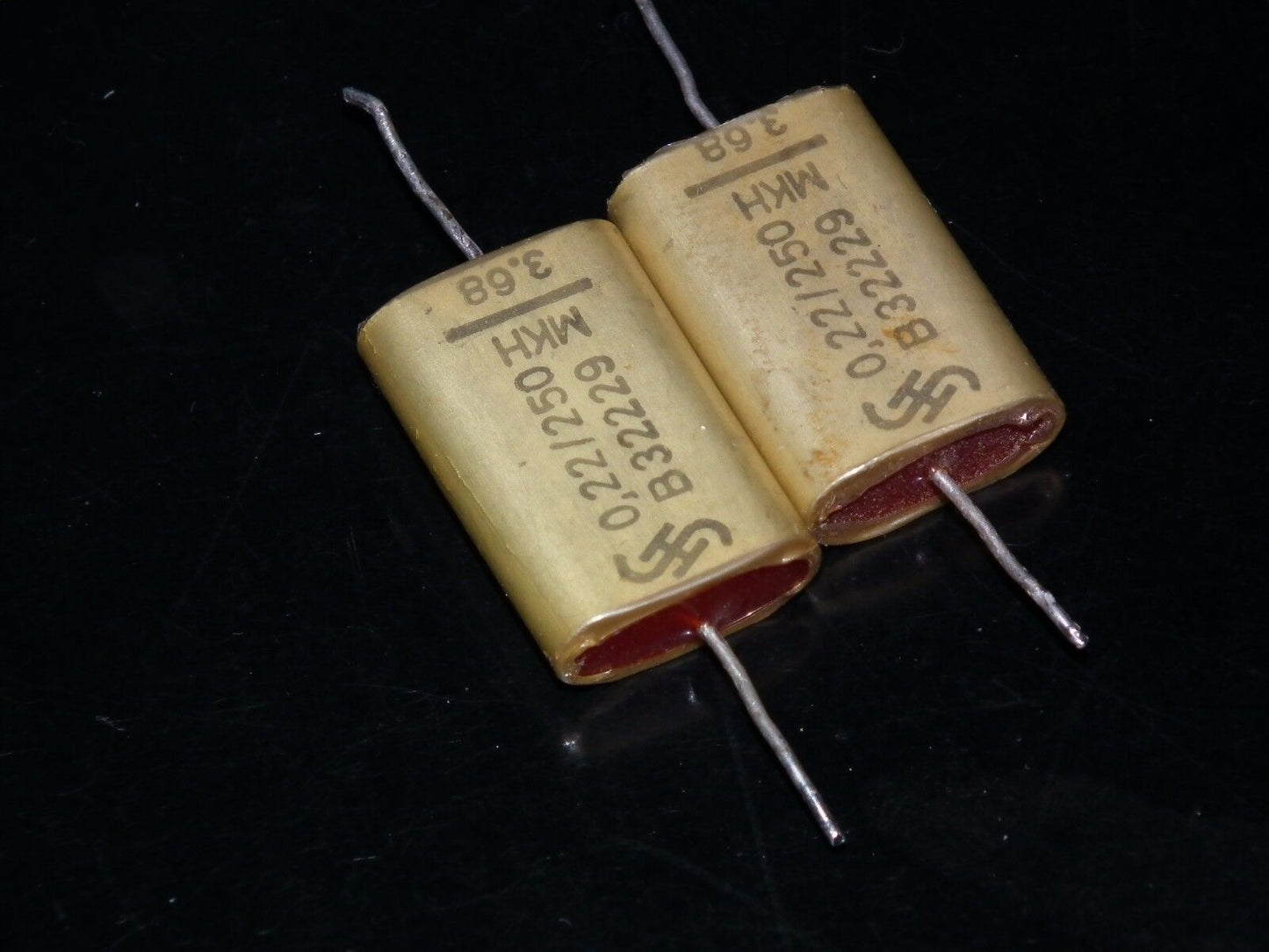 Two vintage Foil Capacitors 0.22mfd 250V Siemens Klangfilm Hi End 220nF 250V