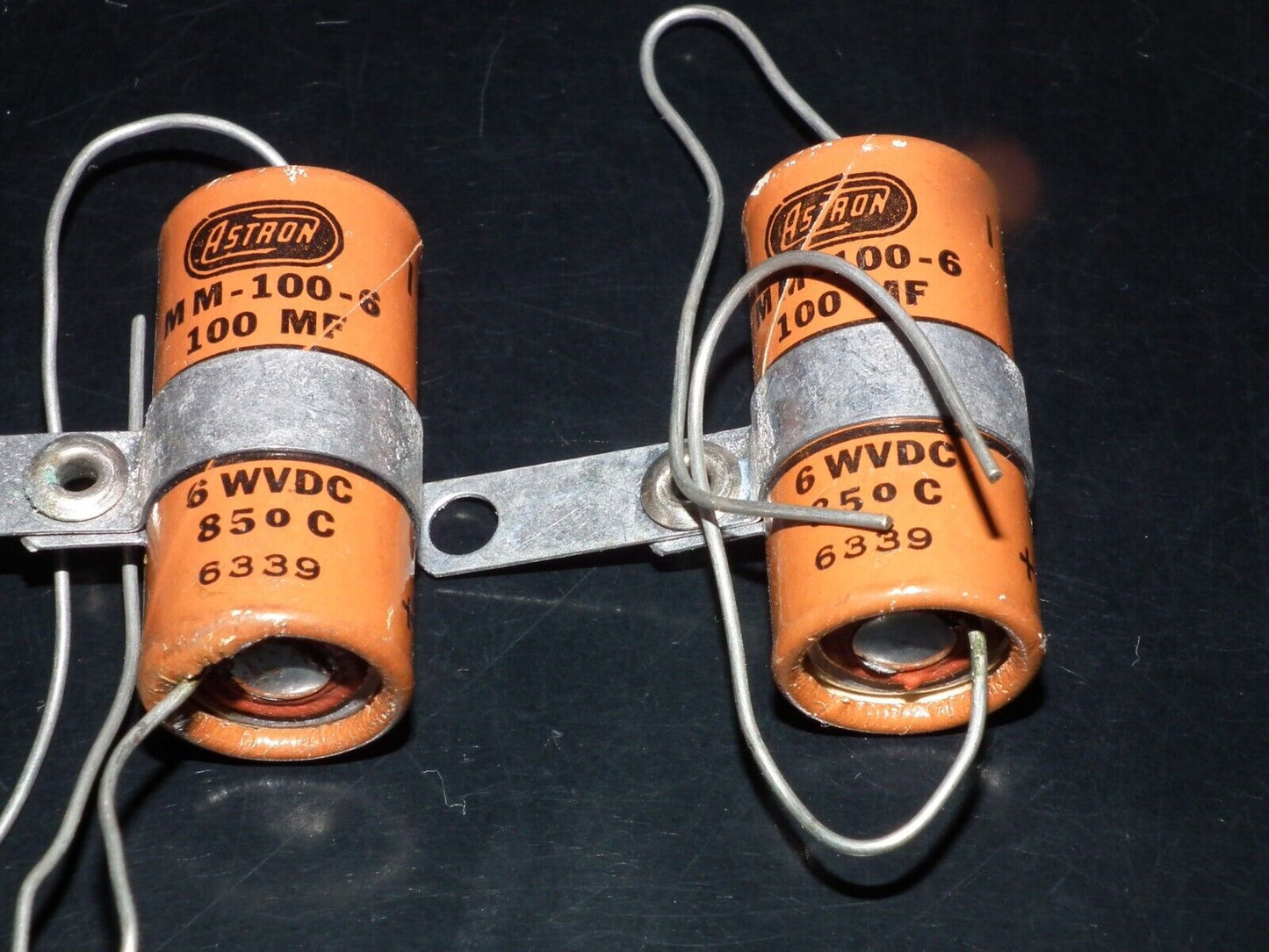 Two (2 pcs) Vintage NOS Capacitors Astron 100uF 6V
