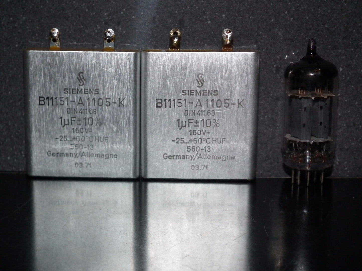 Two vintage Siemens PIO capacitors 1 uF 160V Klangfilm Made in Germany 1978