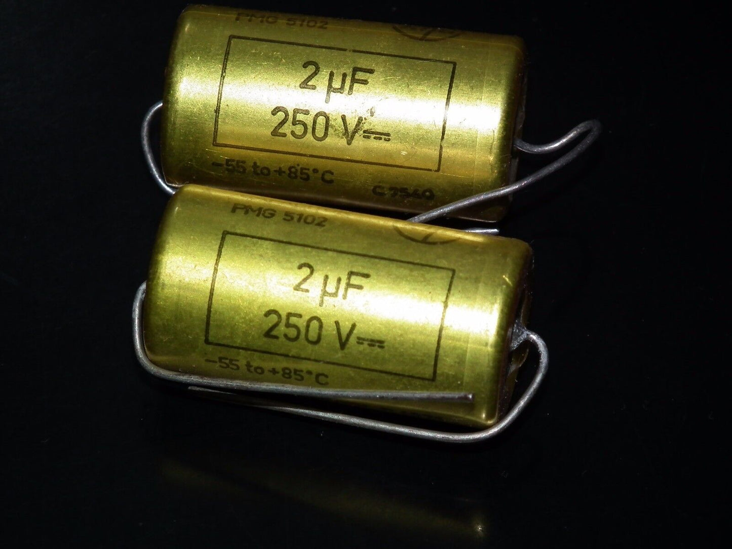 Two vintage NOS MP capacitors 2 uF / 250V Rifa Sweden PIO Paper in oil capacitor