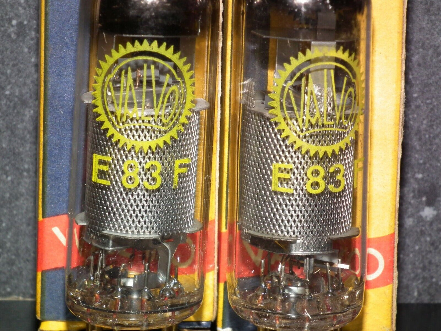 E83F Valvo Matched Pair NOS NIB Yellow Logo Philips Heerlen D Getter 1960
