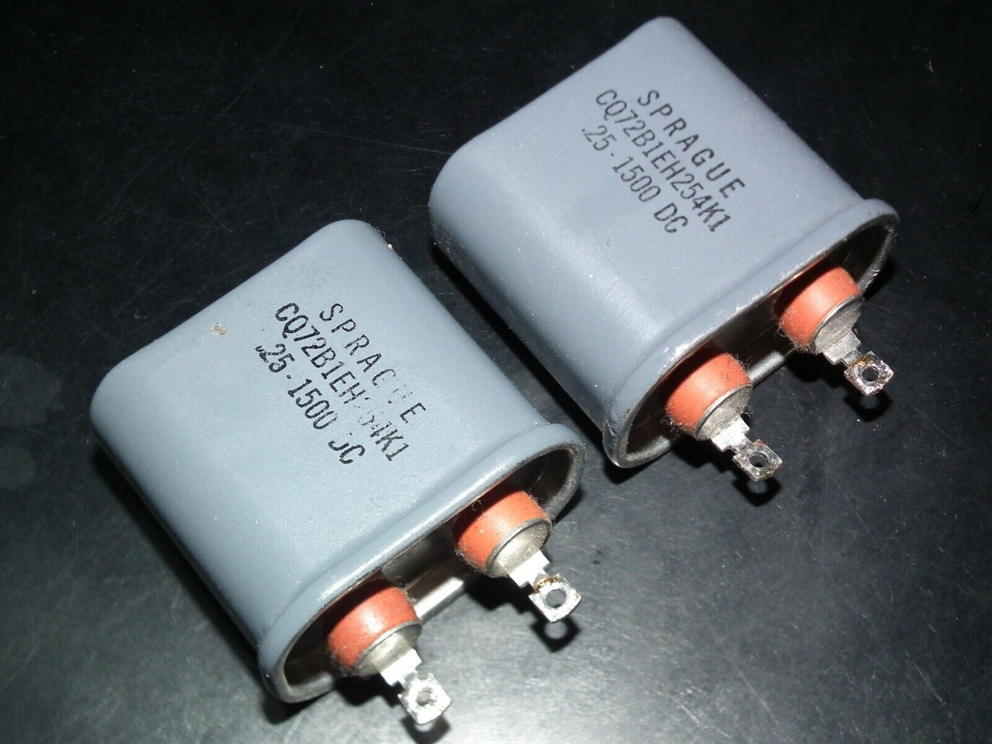 Two SPRAGUE PIO Capacitors 0.25u 1.5KV CQ72B1EH254K1 0.25mfd 1500V Used Tested