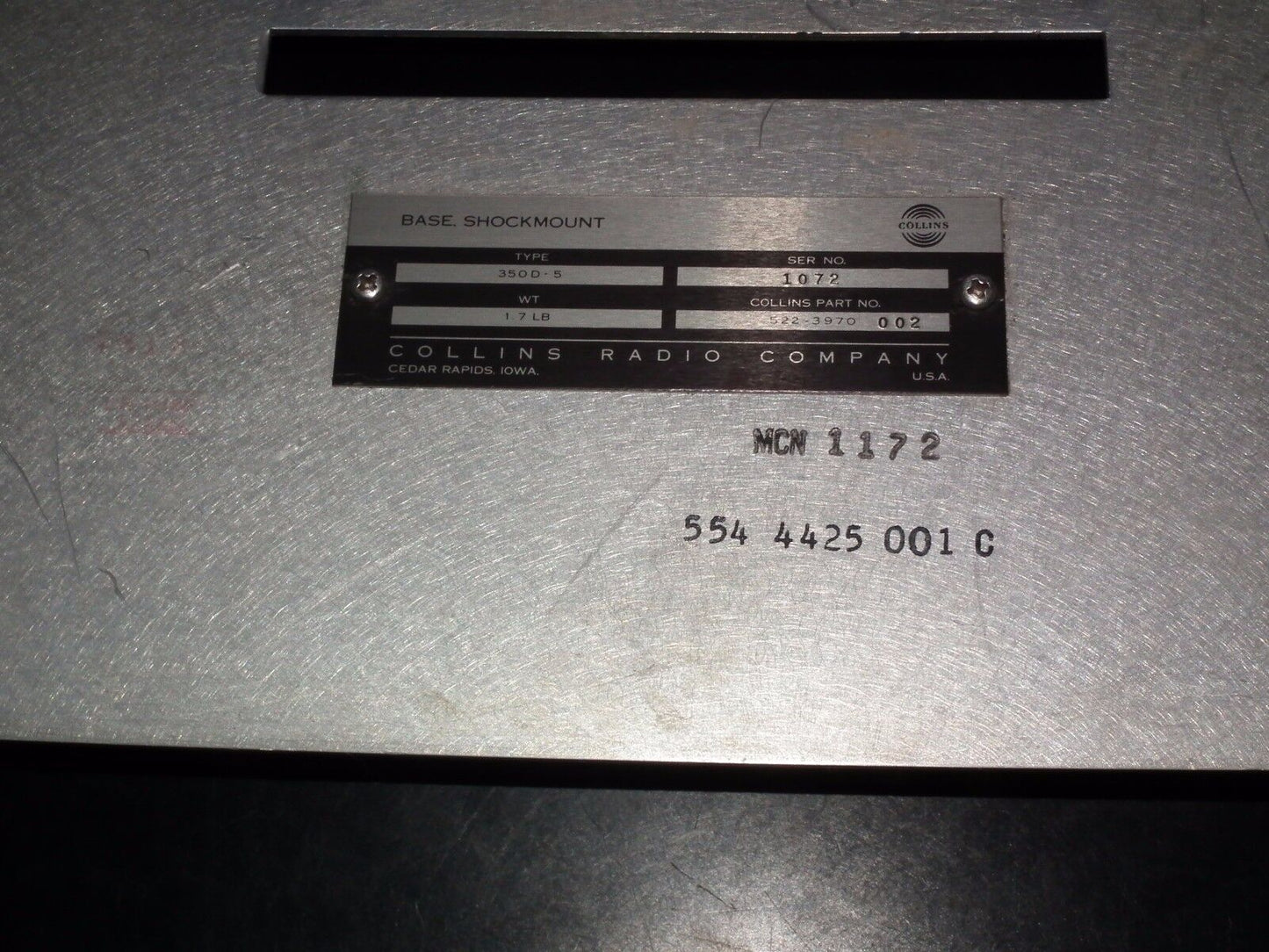 COLLINS 51S-1 - SHOCKMOUNT BASE 350D-5 - collins part no. 522-3970-002