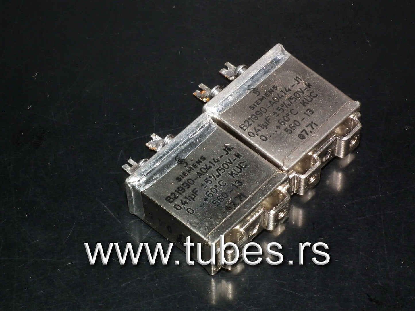 Two vintage Siemens PIO capacitors 0.41 uF / 50V Klangfilm tube audio