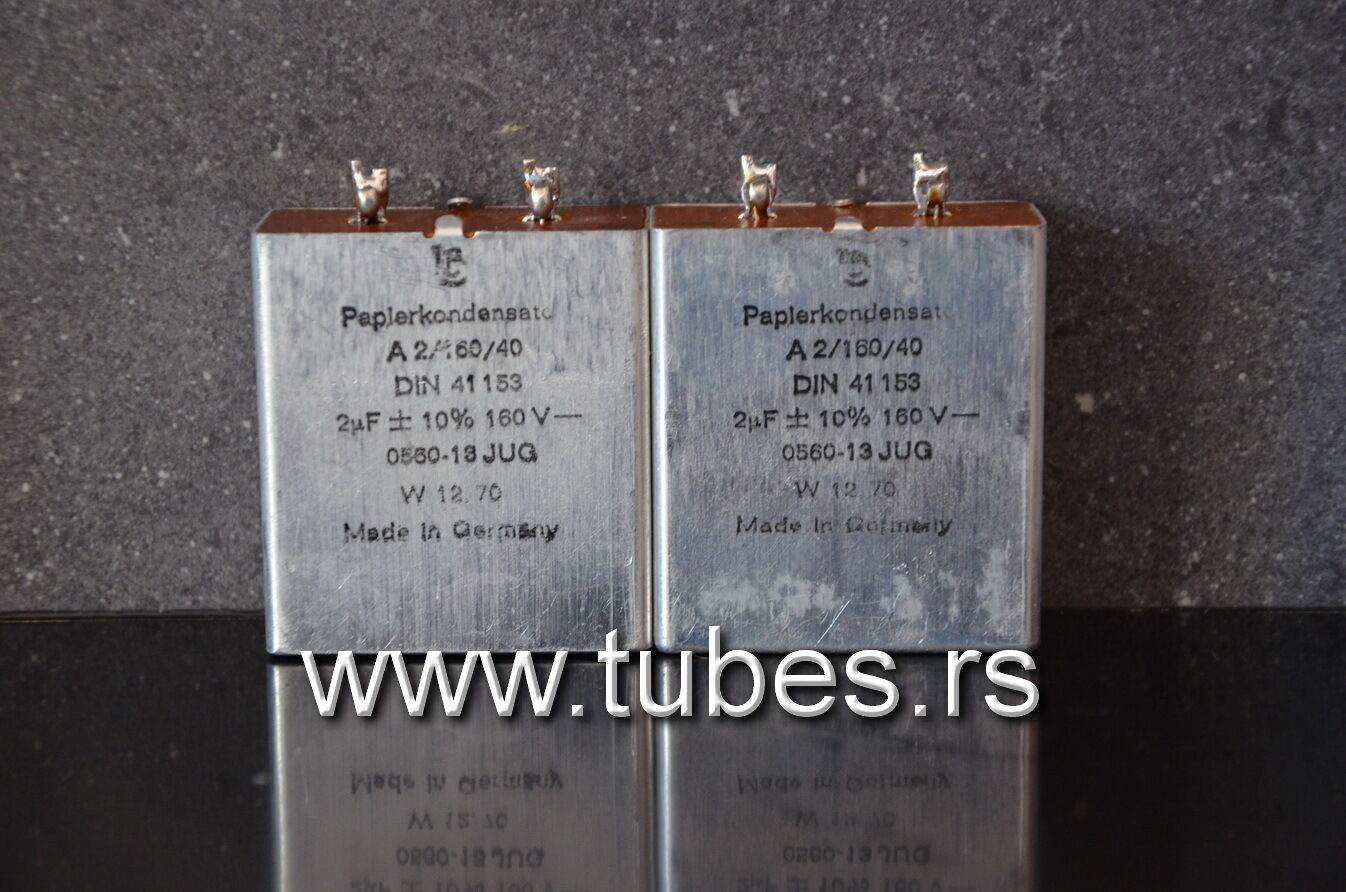 Two vintage PIO capacitors 2uF 160V Siemens Klangfilm 1970 W. Germany