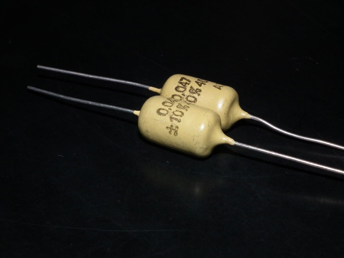 Two vintage Mullard Mustard Capacitors 0.047mfd / 400V (47nF) Marshall,Fender