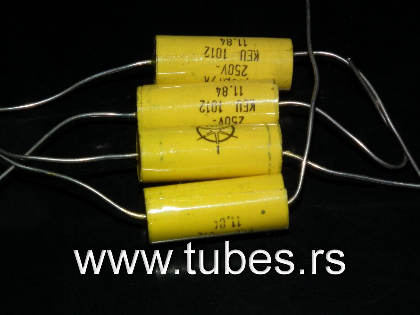 Four vintage ISKRA KEU capacitors 330nF 250V NOS Made in Yugoslavia in 1984
