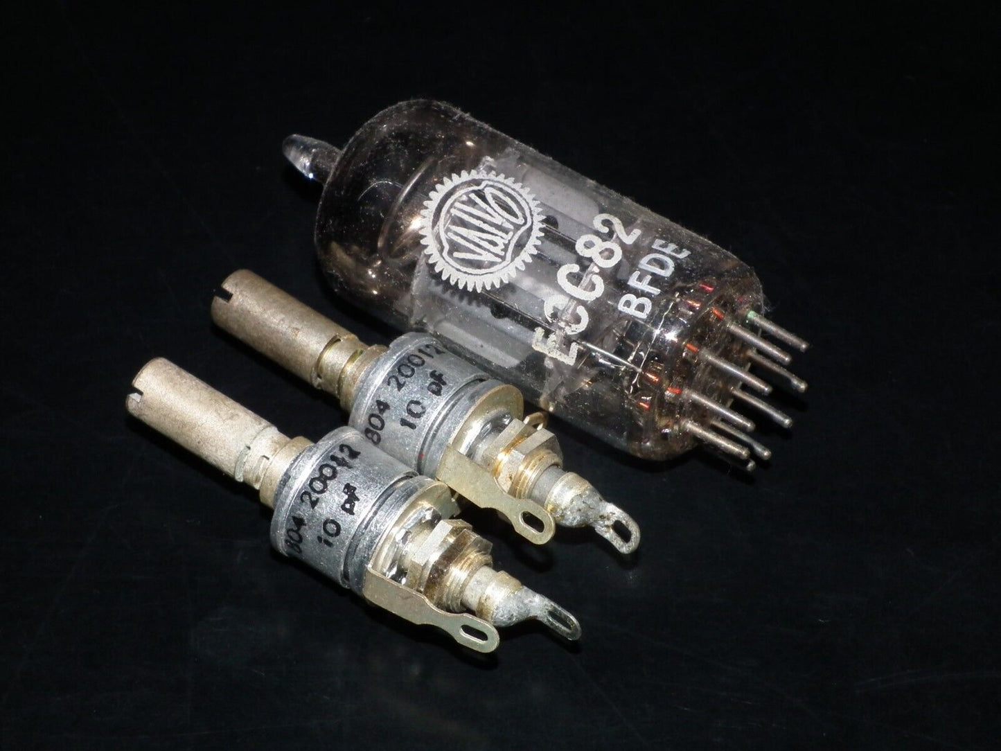 Two (2) NOS Beehive 2pF - 10pF variable trimmer capacitors - tubular piston caps