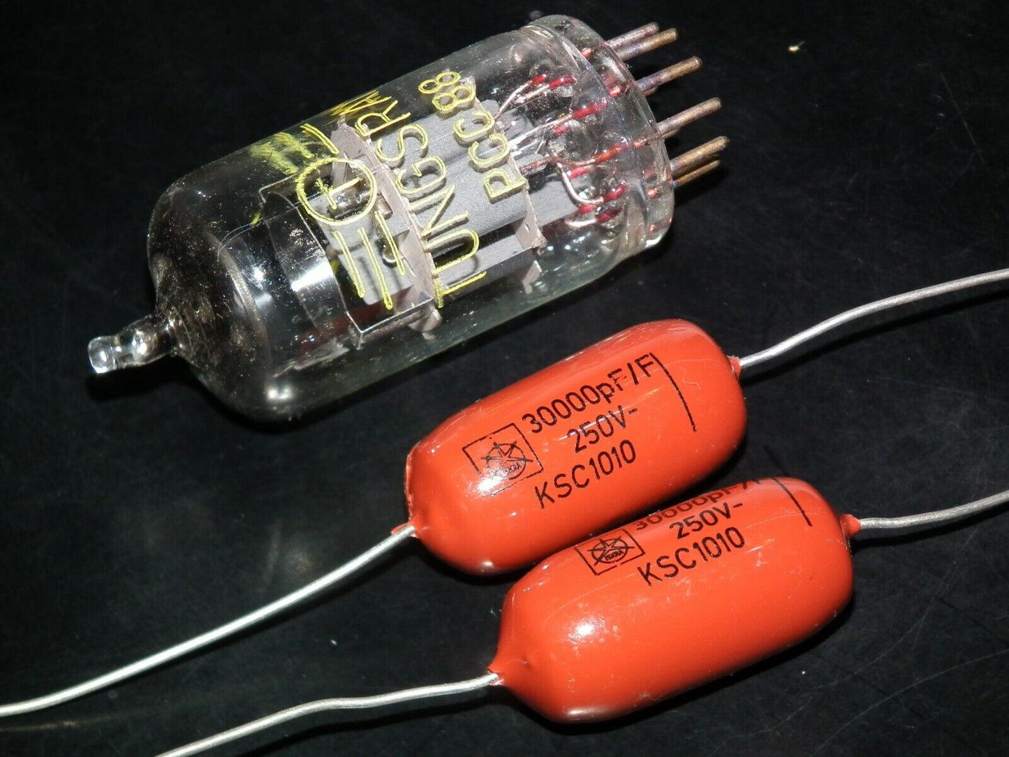 Two polystyrene capacitors 30000pF 0.03uF 250V ISKRA SIEMENS 1974 HI End Tube