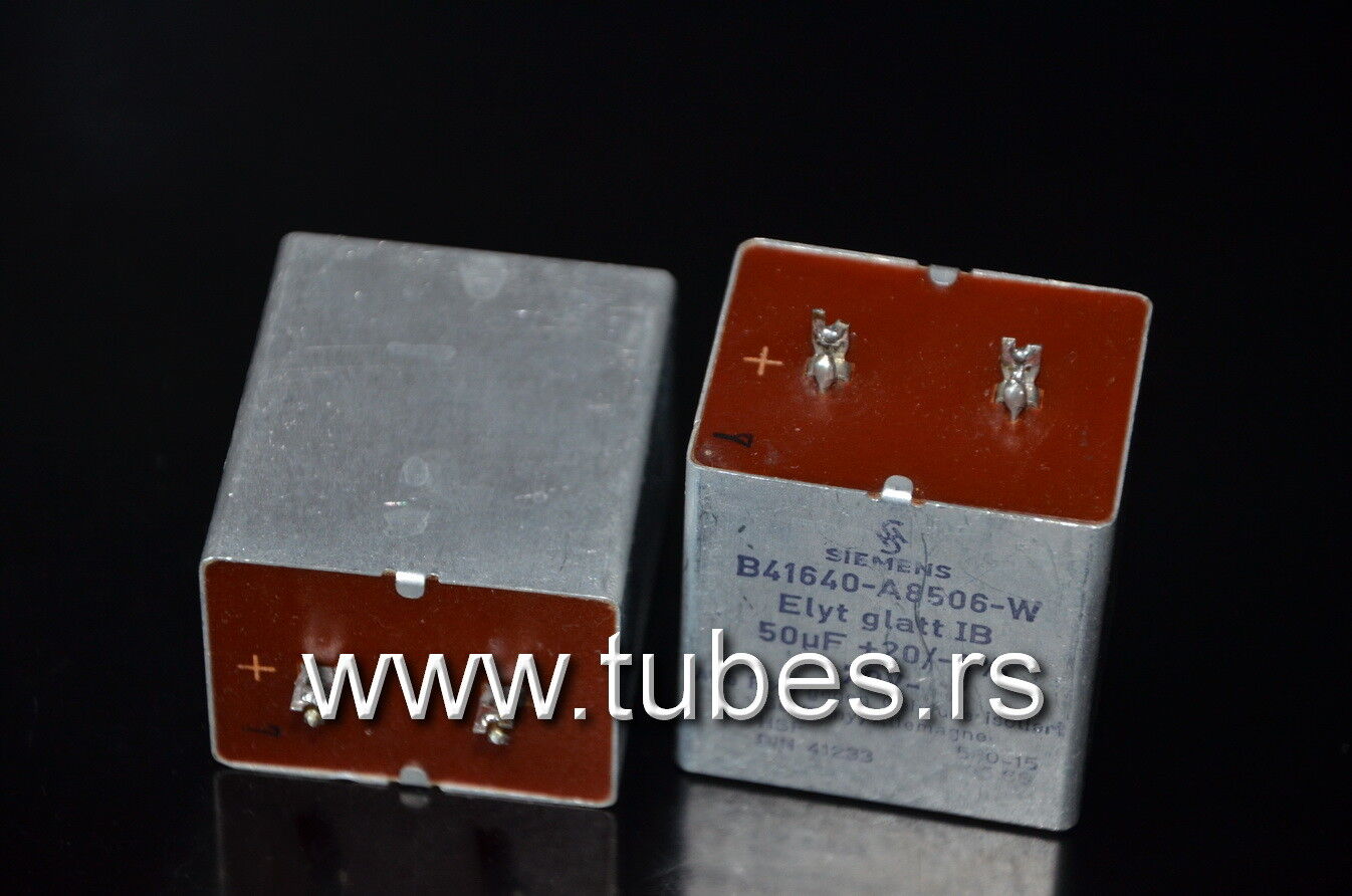 Two vintage Siemens electrolytic capacitors 50uF / 70V Klangfilm, Germany