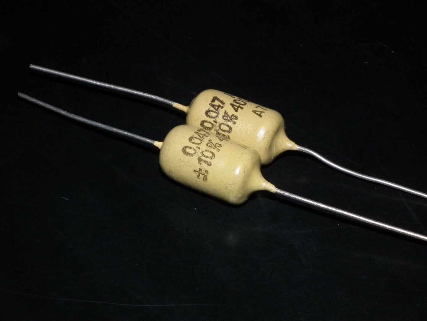 Two vintage Mullard Mustard Capacitors 0.047mfd / 400V (47nF) Marshall,Fender