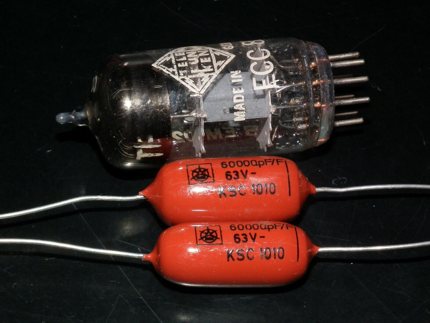 Two polystyrene capacitors 60000pF 0.060uF 63V ISKRA SIEMENS HI End Tube