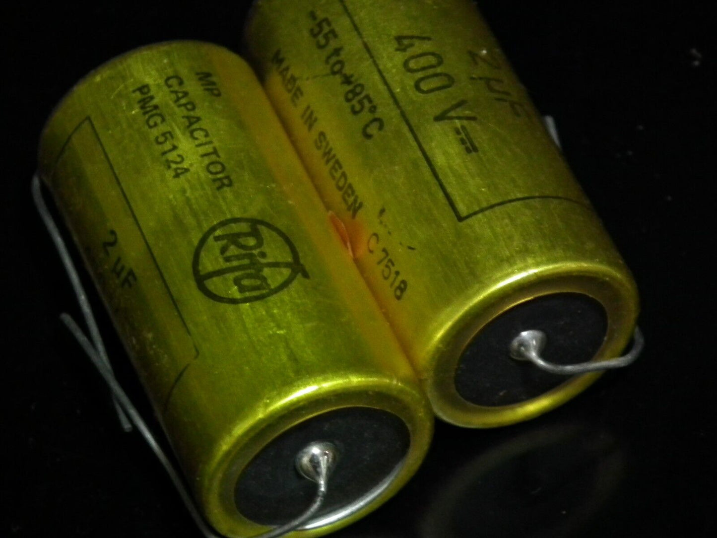 Two NOS vintage MP capacitors 2 uF / 400V Rifa Sweden (PIO - Paper in oil)
