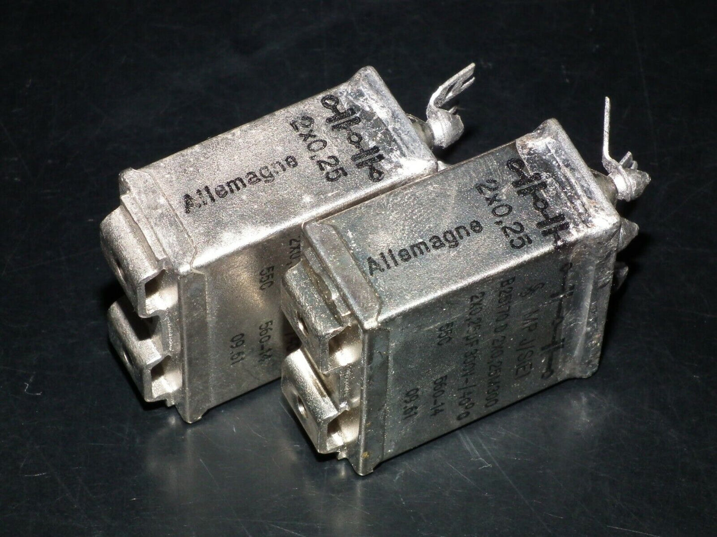 Two vintage Siemens PIO capacitors 2x0.25 uF 300V Klangfilm tube audio 60s NOS