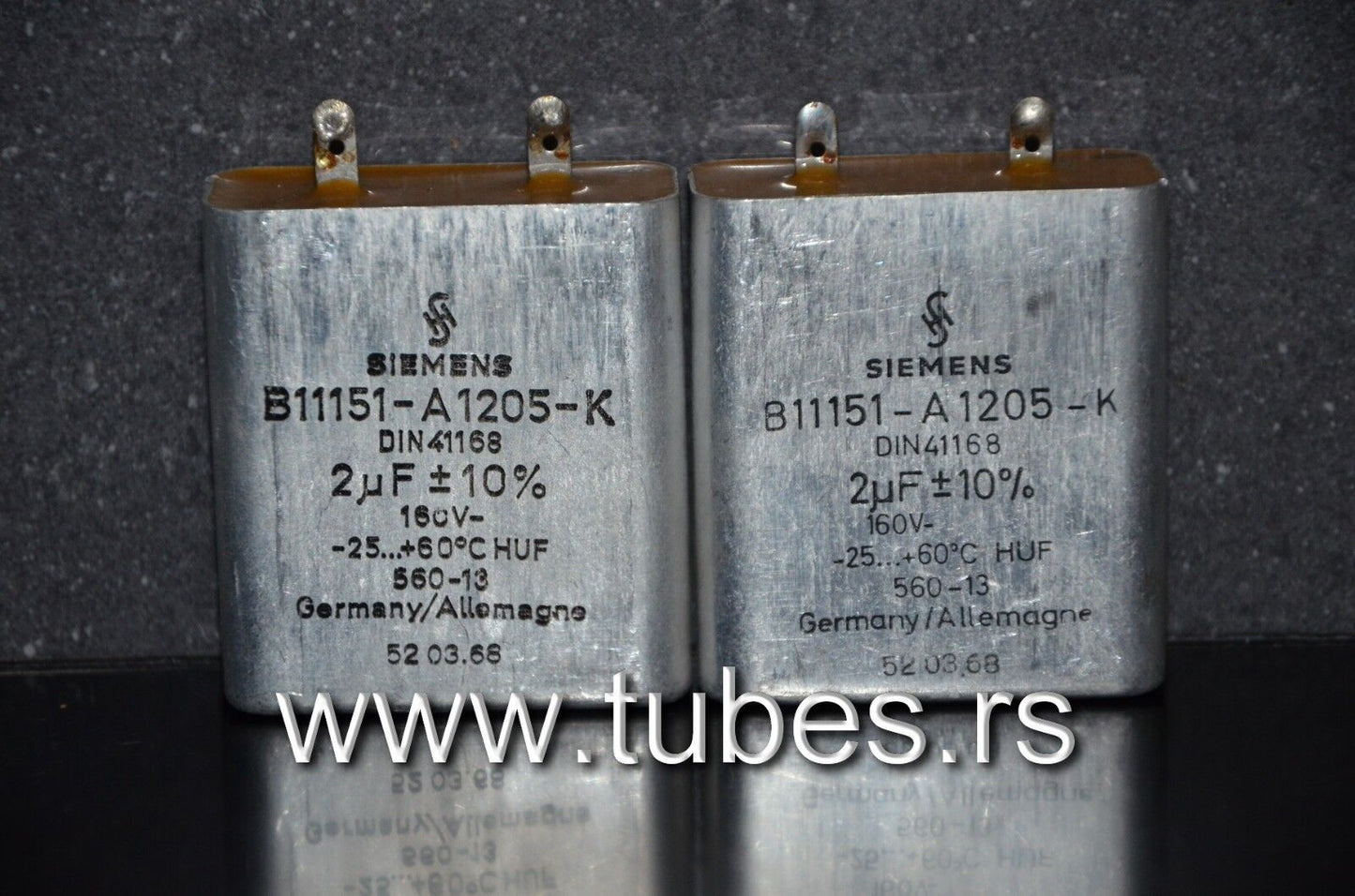 Two vintage Siemens PIO capacitors 2 uF 160V Klangfilm Made in Germany 2mfd 160V