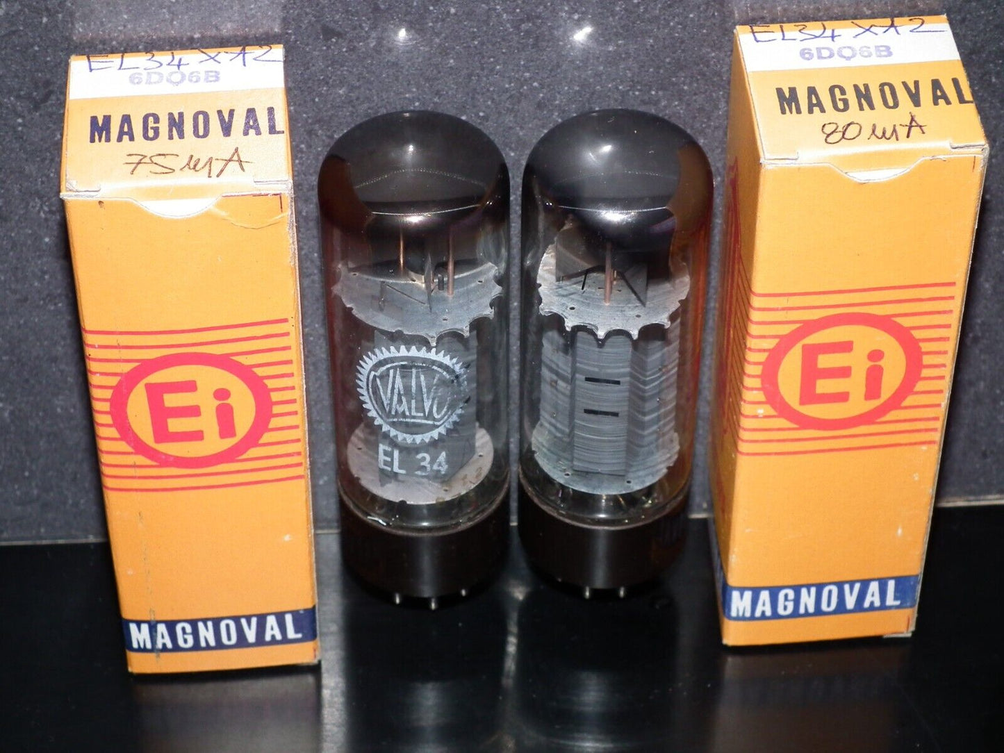 EL34 6CA7 Mullard Xf2 OO Getter Welded Anodes Platinum Matched Pair Tested 75%