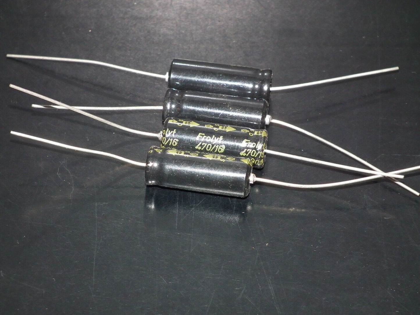 Four vintage NOS electrolytic capacitors 470uF 16V Frolyt West Germany 470mfd