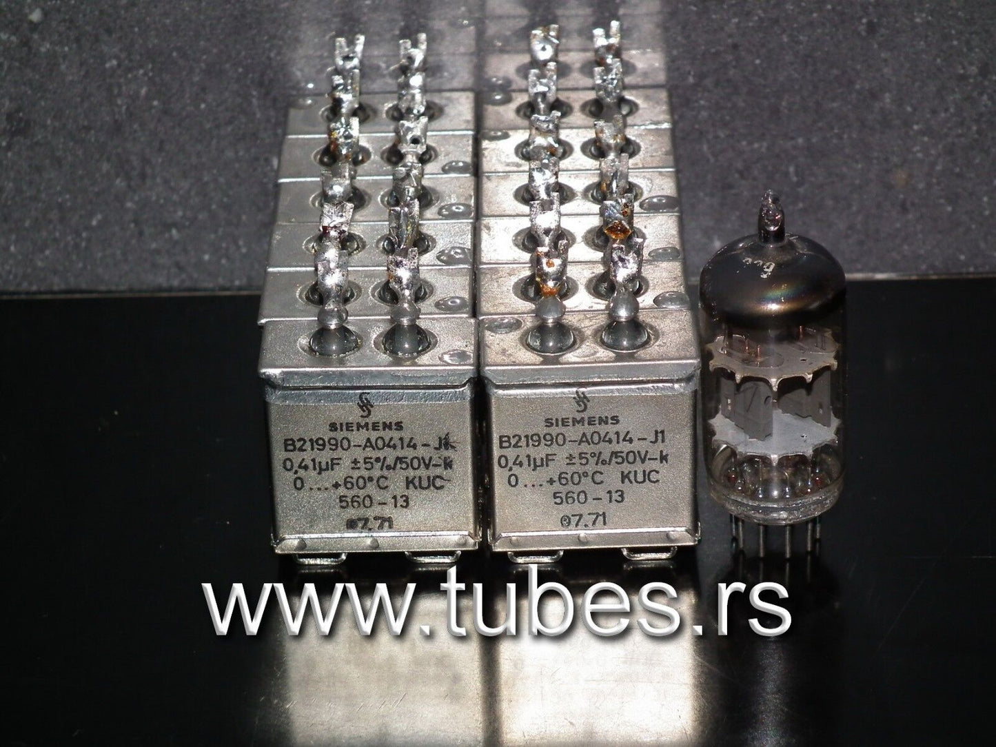 Two vintage Siemens PIO capacitors 0.41 uF / 50V Klangfilm tube audio