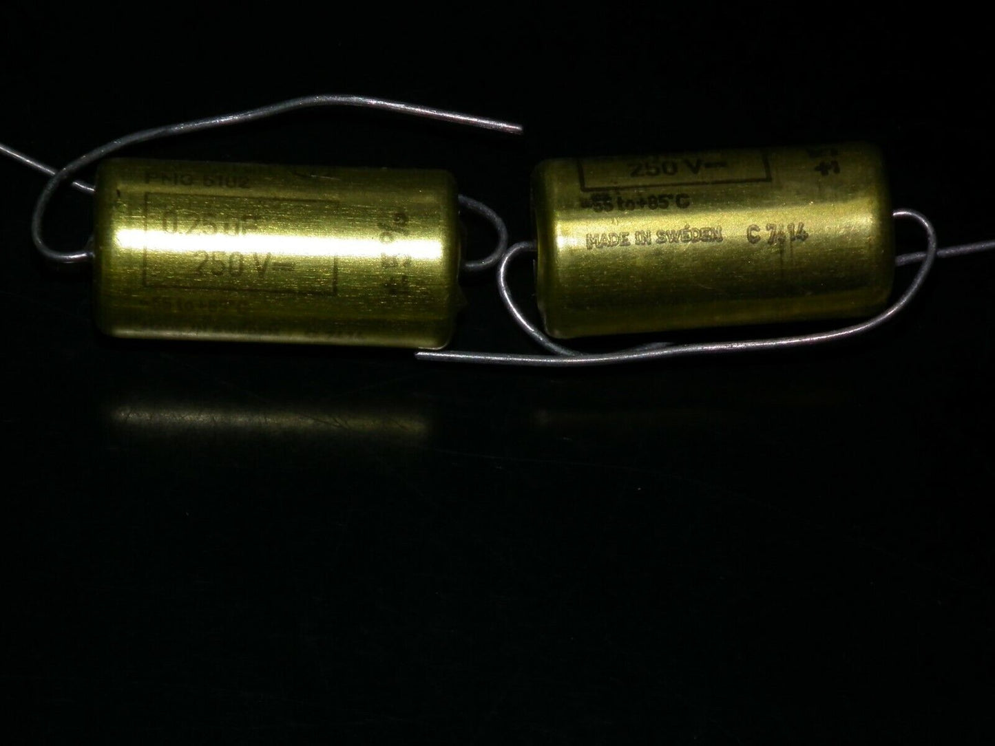 Two vintage MP capacitors 0.25 uF 250V Rifa Sweden PIO - Paper in oil capacitor