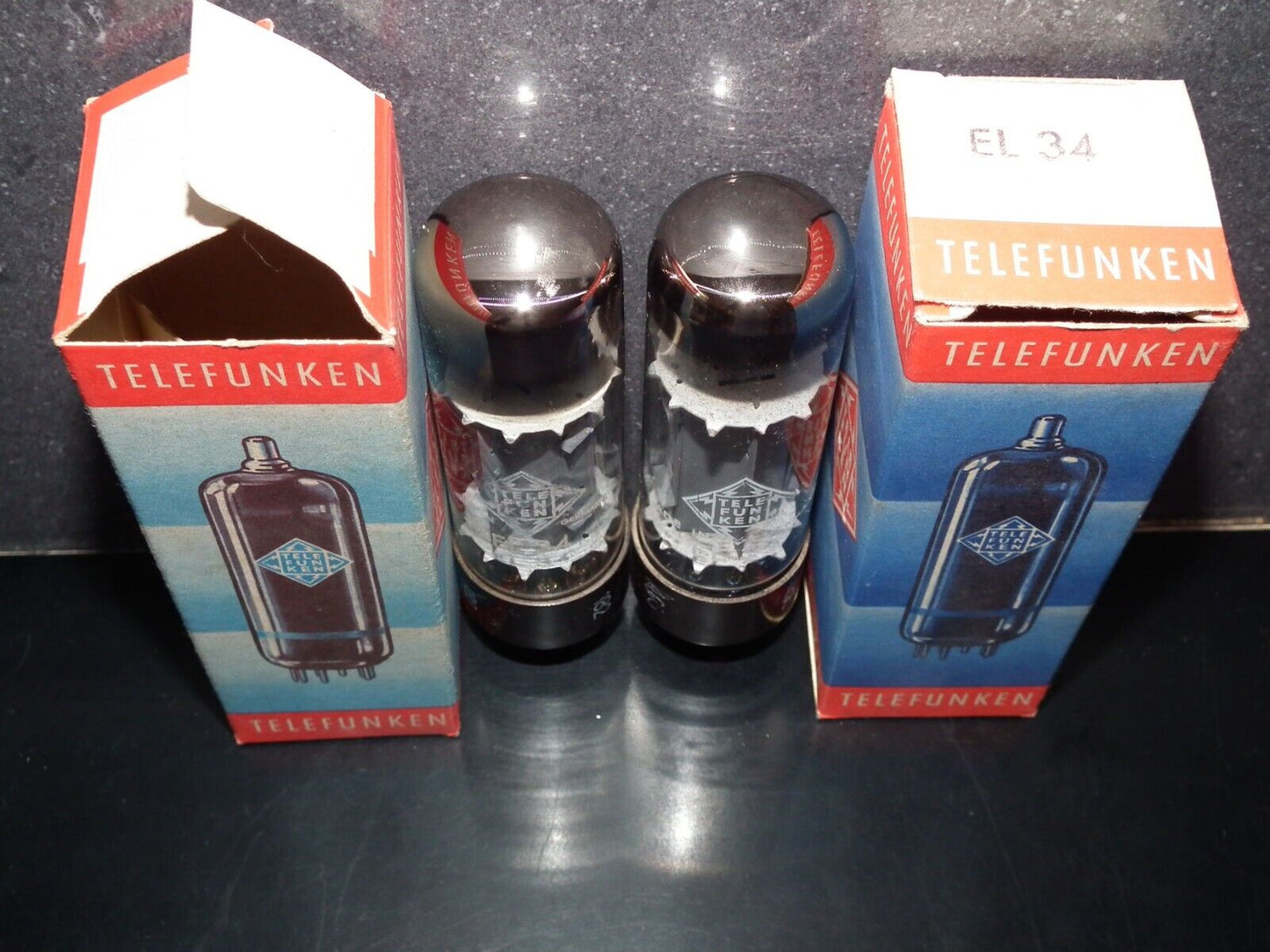 EL34 Telefunken OO Getter Brown Base NOS NIB Platinum Matched Pair Ulm W.Germany
