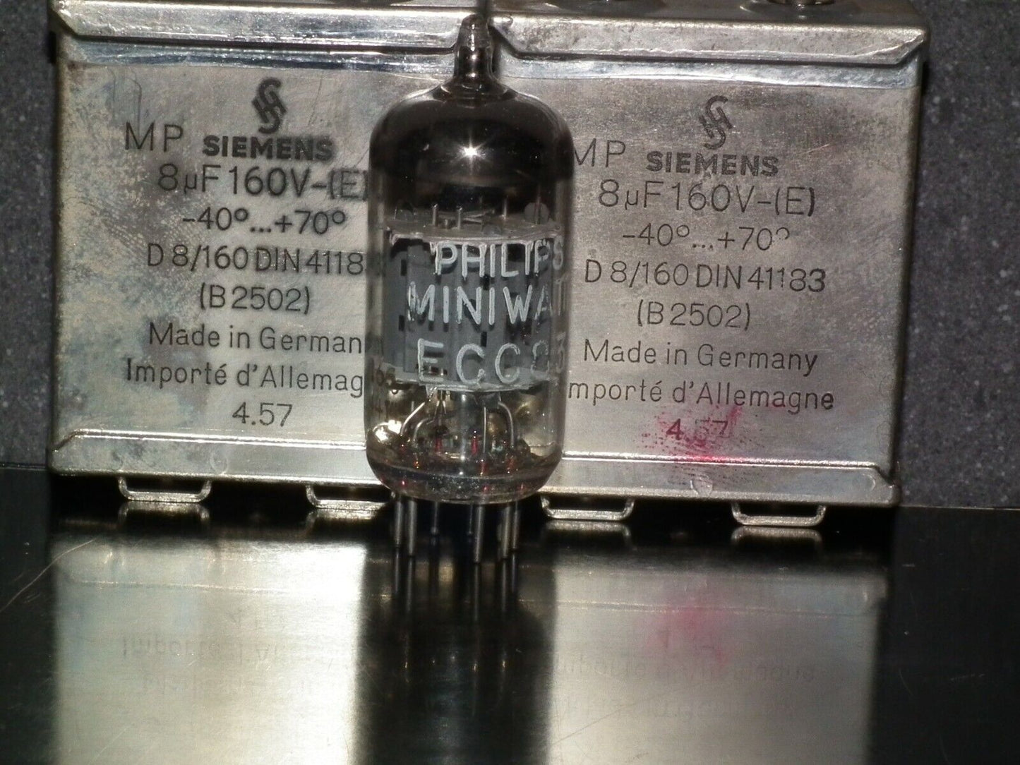 Two vintage Siemens PIO capacitors 8 uF 160V Klangfilm tube audio Glass End Seal