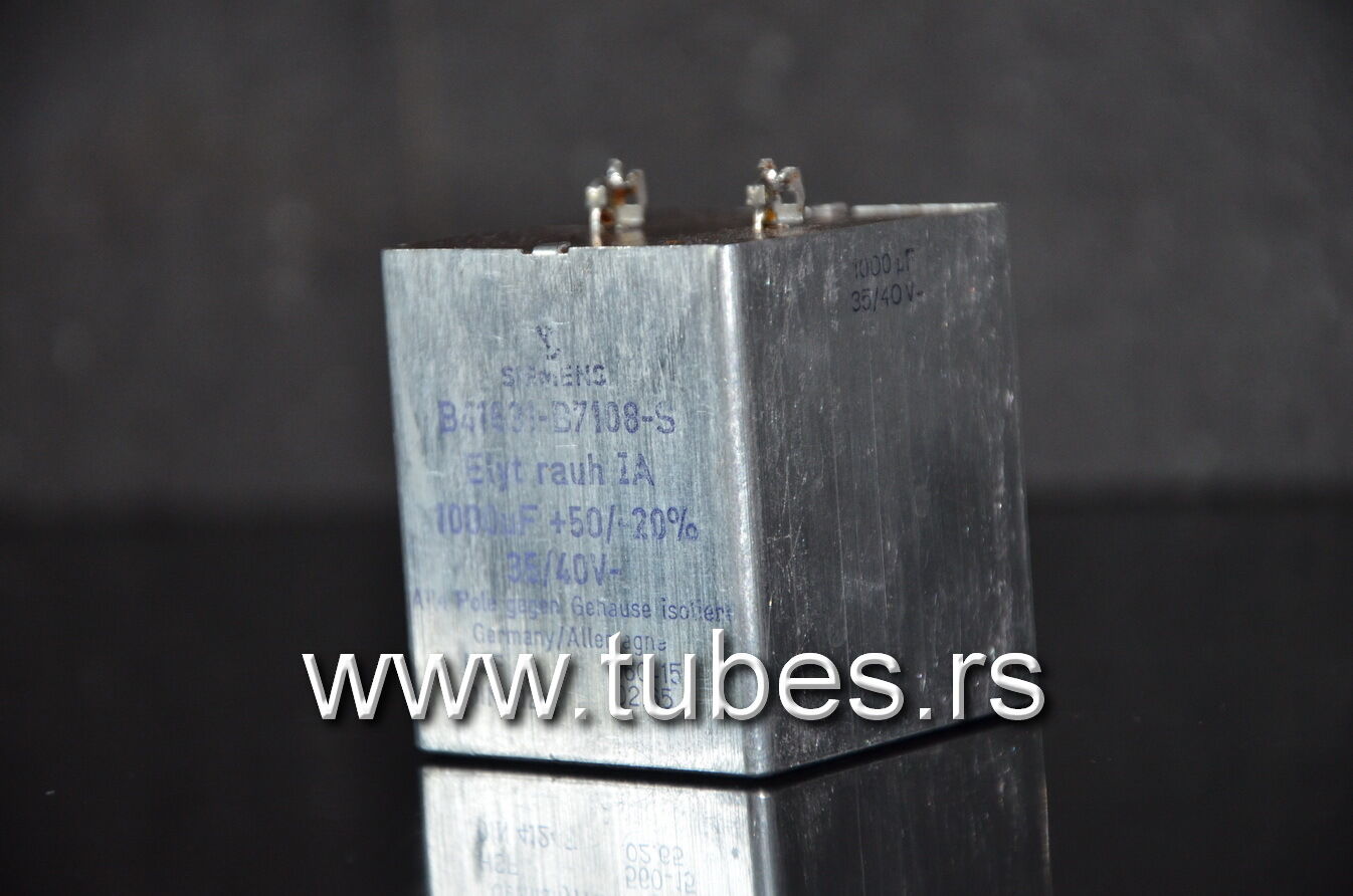 One vintage Siemens electrolytic capacitor 1000uF / 35VV Klangfilm Elyt rauh IA