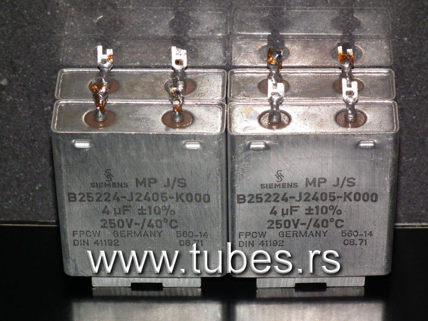 Two vintage Siemens PIO capacitors 4.0 uF / 250V Klangfilm tube audio