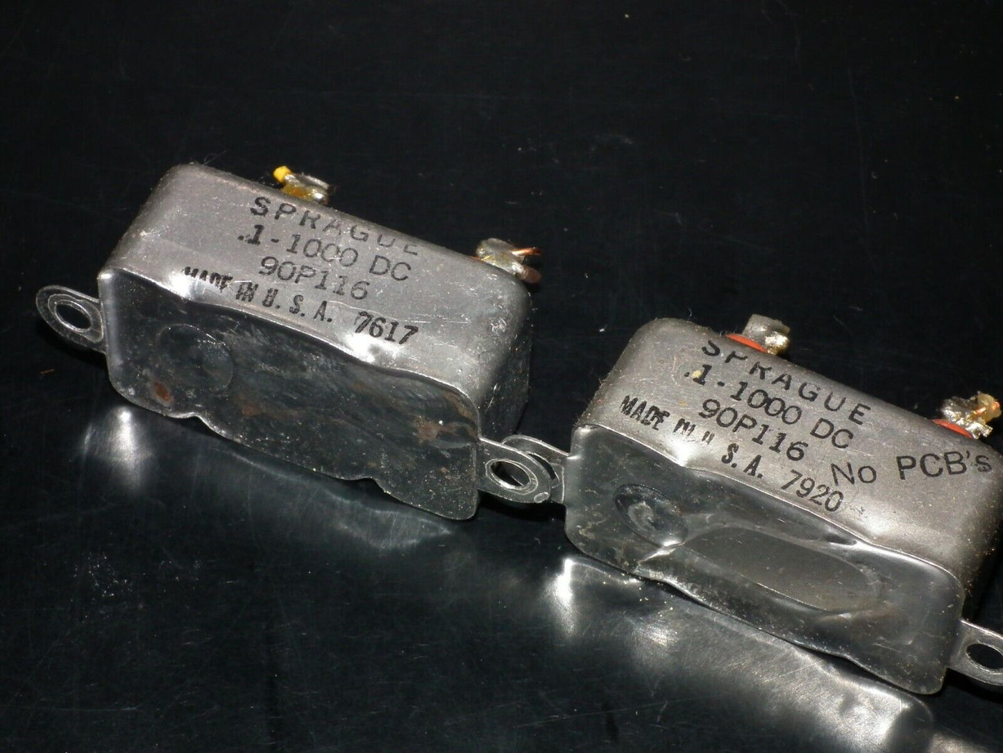 Two (2 pcs) RARE PIO Capacitors 0.1mfd 1000V 0.1u Sprague USA
