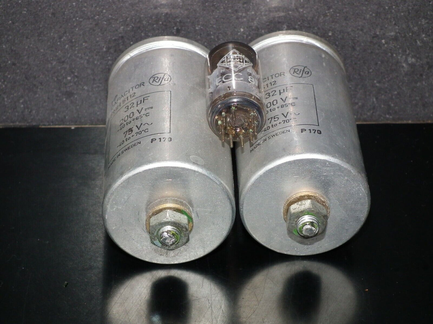 Two vintage Rifa PIO capacitors 32u 200V Made in Sweden 1970 32mfd 200V