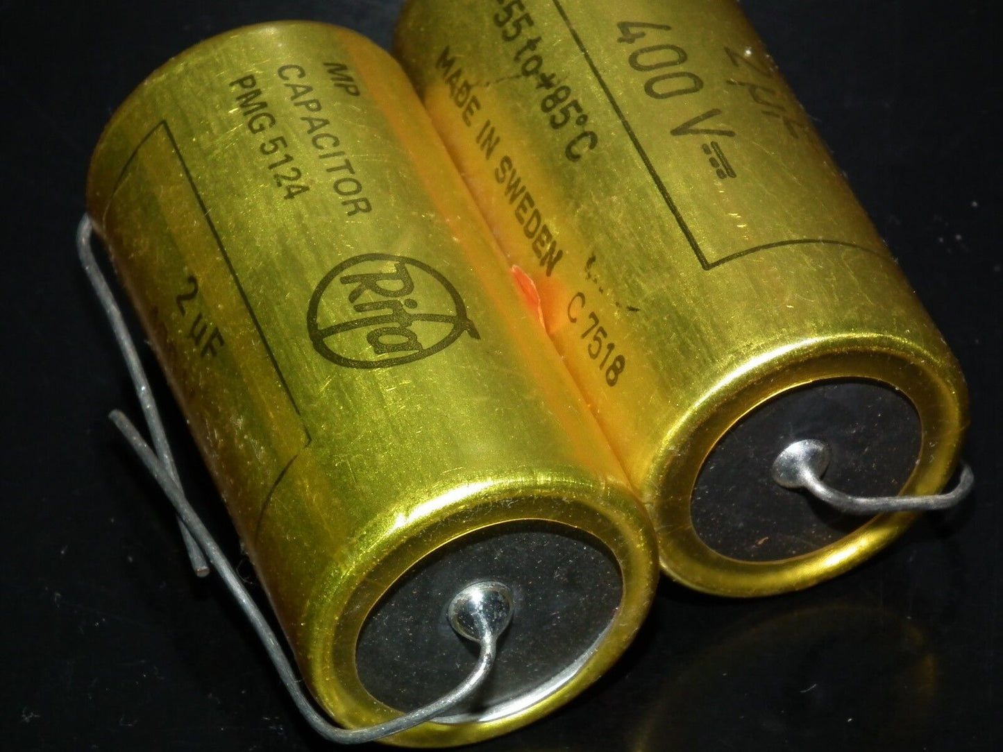 Two NOS vintage MP capacitors 2 uF / 400V Rifa Sweden (PIO - Paper in oil)