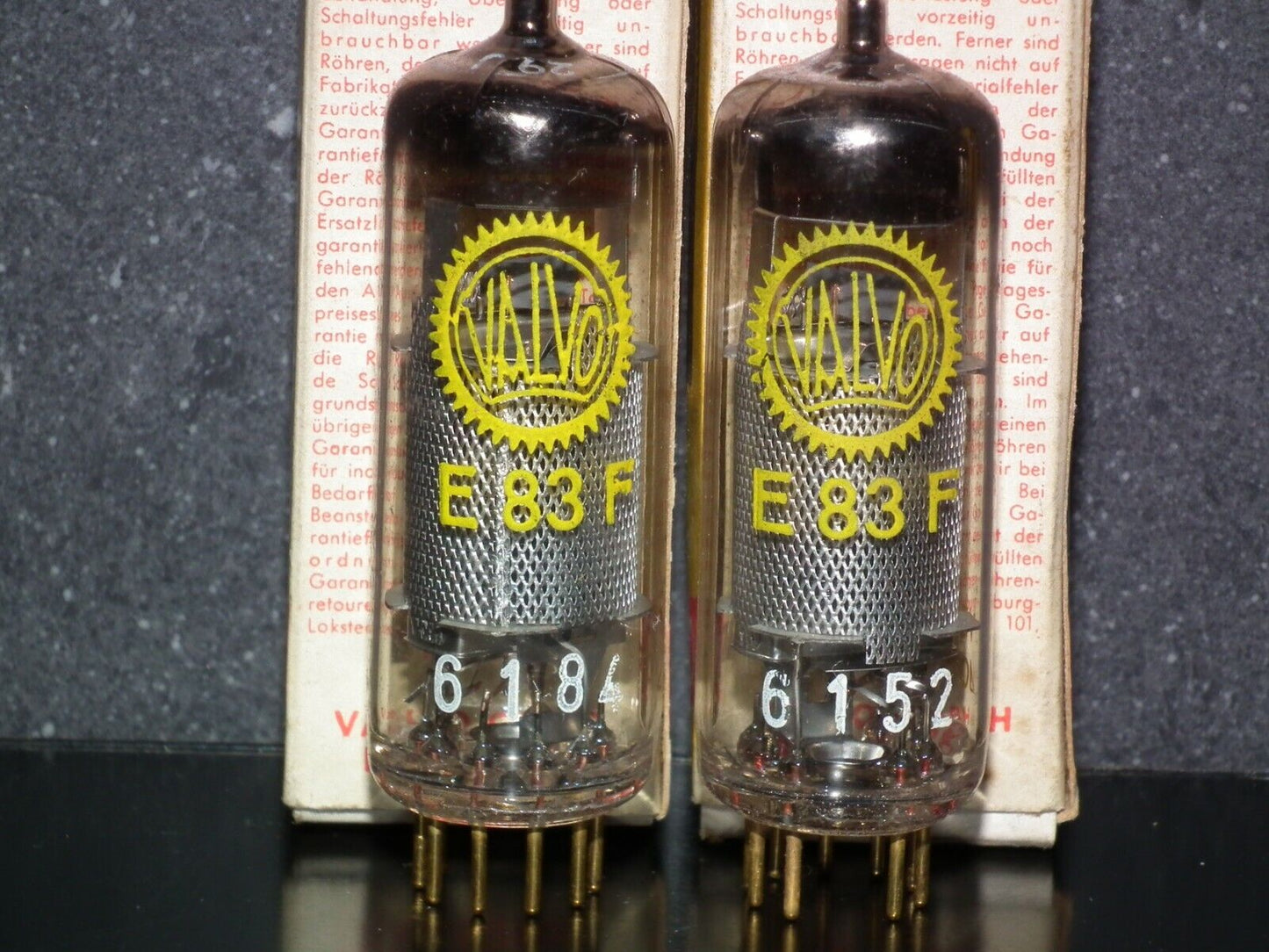 E83F Valvo Matched Pair NOS NIB Yellow Logo Philips Heerlen D Getter 1960
