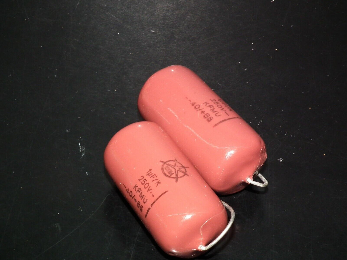 Two vintage NOS capacitors 1uF 250V ISKRA KFMU metalized polyester 1mfd 250V